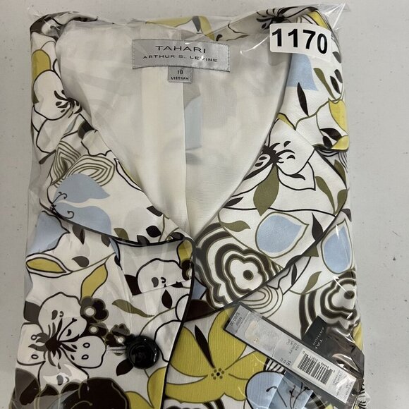 Tahari Arthur S Levine NWT18 Floral 2 Piece Set Short Sleeve Blazer Skirt Office - Picture 16 of 16